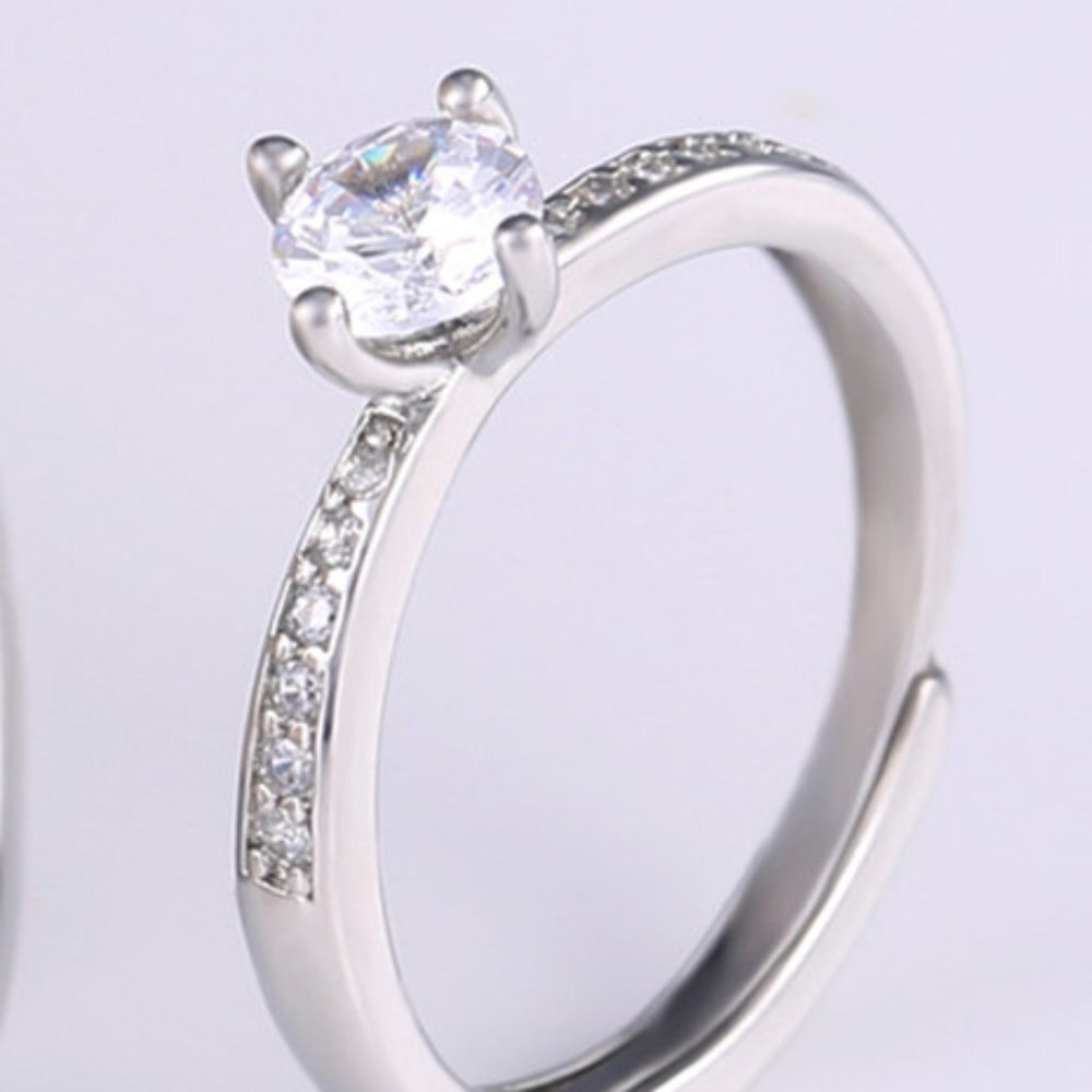 🔥925 Silver Plated Promise Lovers Dainty Round CZ Women Ring, GPMB1435
